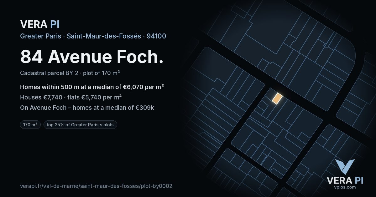 84 Avenue Foch, Saint-Maur-des-Fossés at night – the plot lit, the parcels around coloured by the prices near them