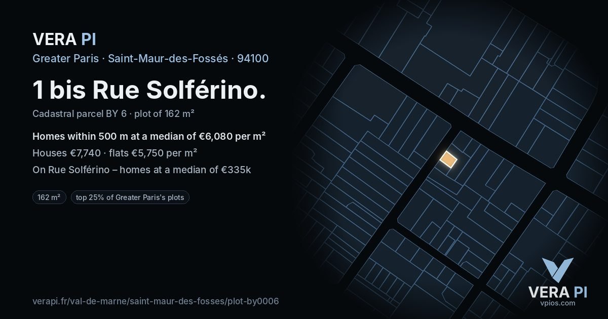 1 bis Rue Solférino, Saint-Maur-des-Fossés at night – the plot lit, the parcels around coloured by the prices near them