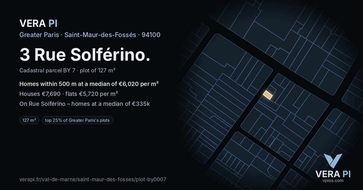 3 Rue Solférino, Saint-Maur-des-Fossés at night – the plot lit, the parcels around coloured by the prices near them