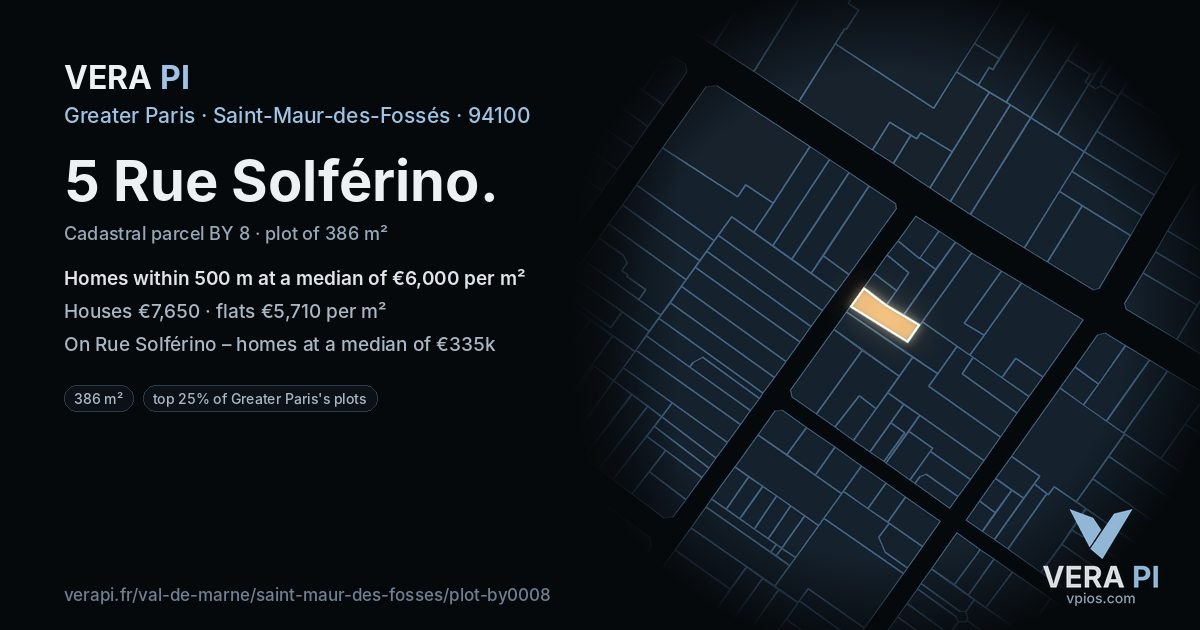 5 Rue Solférino, Saint-Maur-des-Fossés at night – the plot lit, the parcels around coloured by the prices near them
