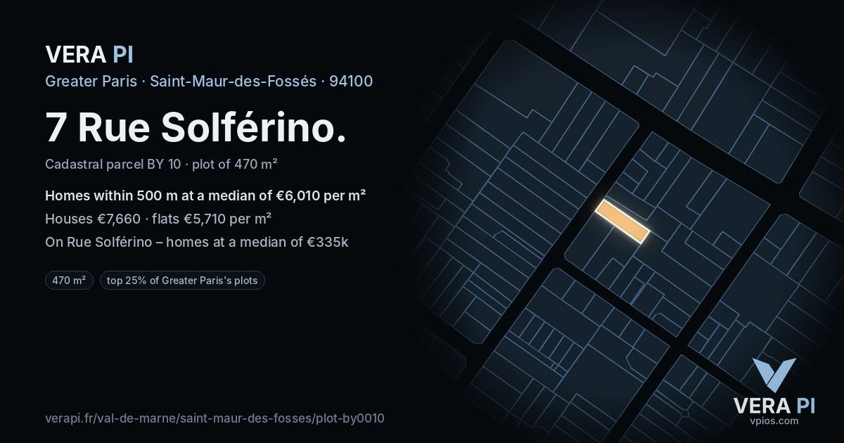7 Rue Solférino, Saint-Maur-des-Fossés at night – the plot lit, the parcels around coloured by the prices near them