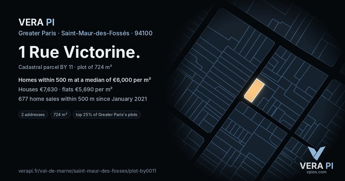 1 Rue Victorine, Saint-Maur-des-Fossés at night – the plot lit, the parcels around coloured by the prices near them