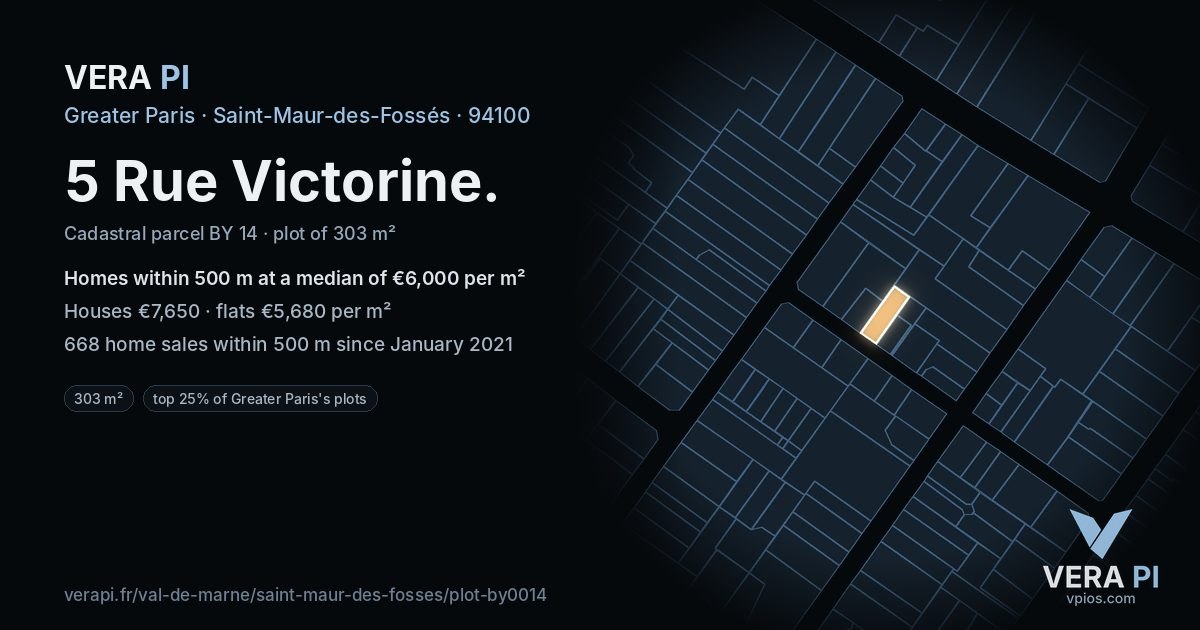 5 Rue Victorine, Saint-Maur-des-Fossés at night – the plot lit, the parcels around coloured by the prices near them
