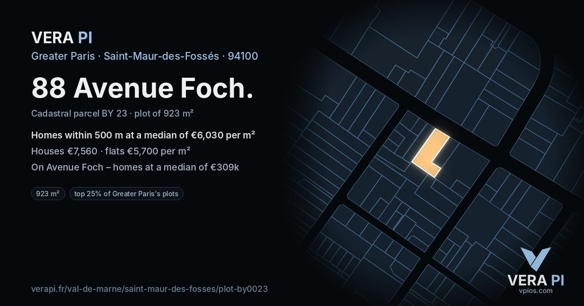 88 Avenue Foch, Saint-Maur-des-Fossés at night – the plot lit, the parcels around coloured by the prices near them