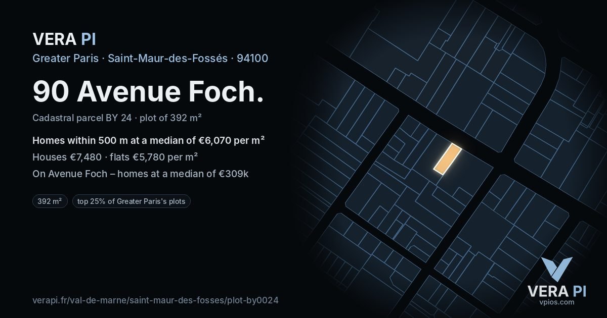 90 Avenue Foch, Saint-Maur-des-Fossés at night – the plot lit, the parcels around coloured by the prices near them