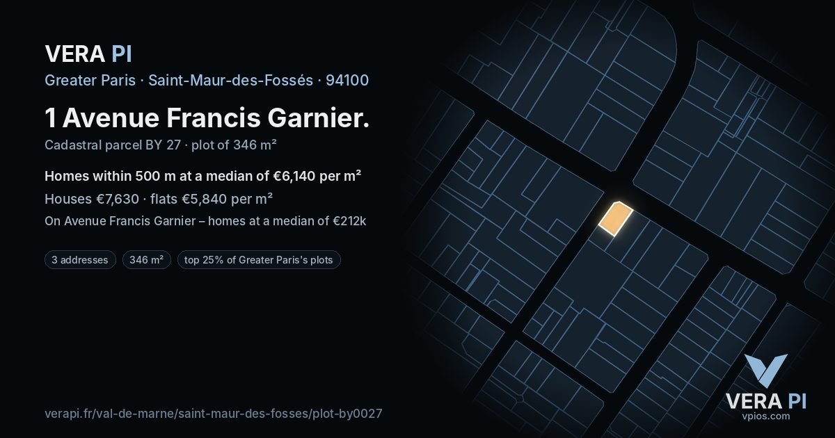 1 Avenue Francis Garnier, Saint-Maur-des-Fossés at night – the plot lit, the parcels around coloured by the prices near them