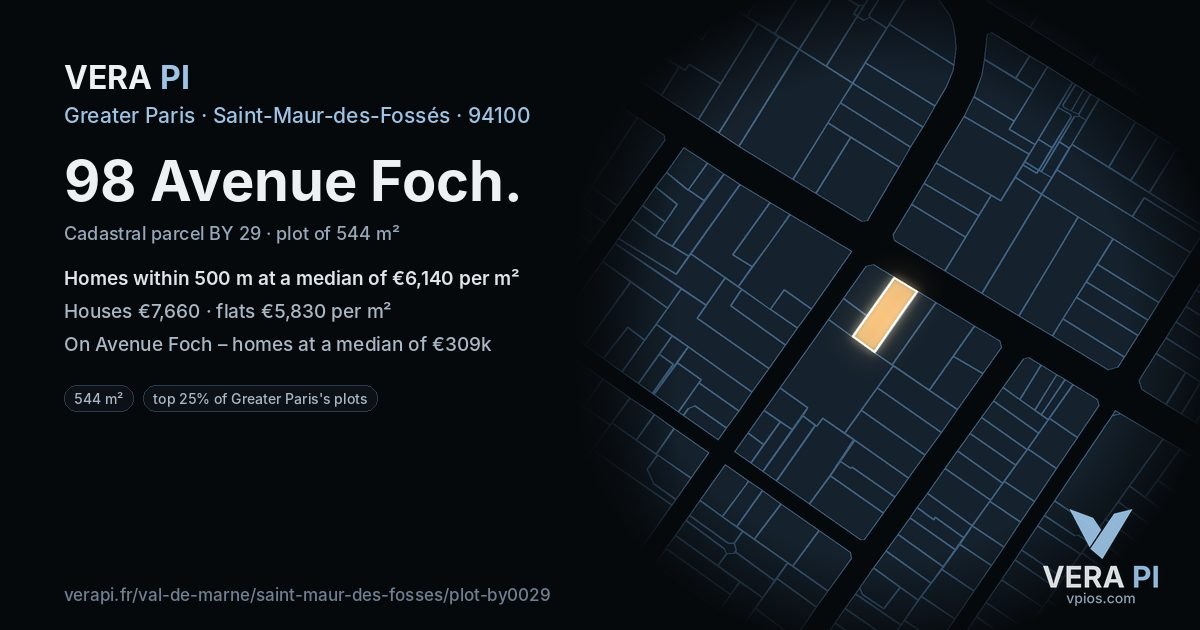 98 Avenue Foch, Saint-Maur-des-Fossés at night – the plot lit, the parcels around coloured by the prices near them