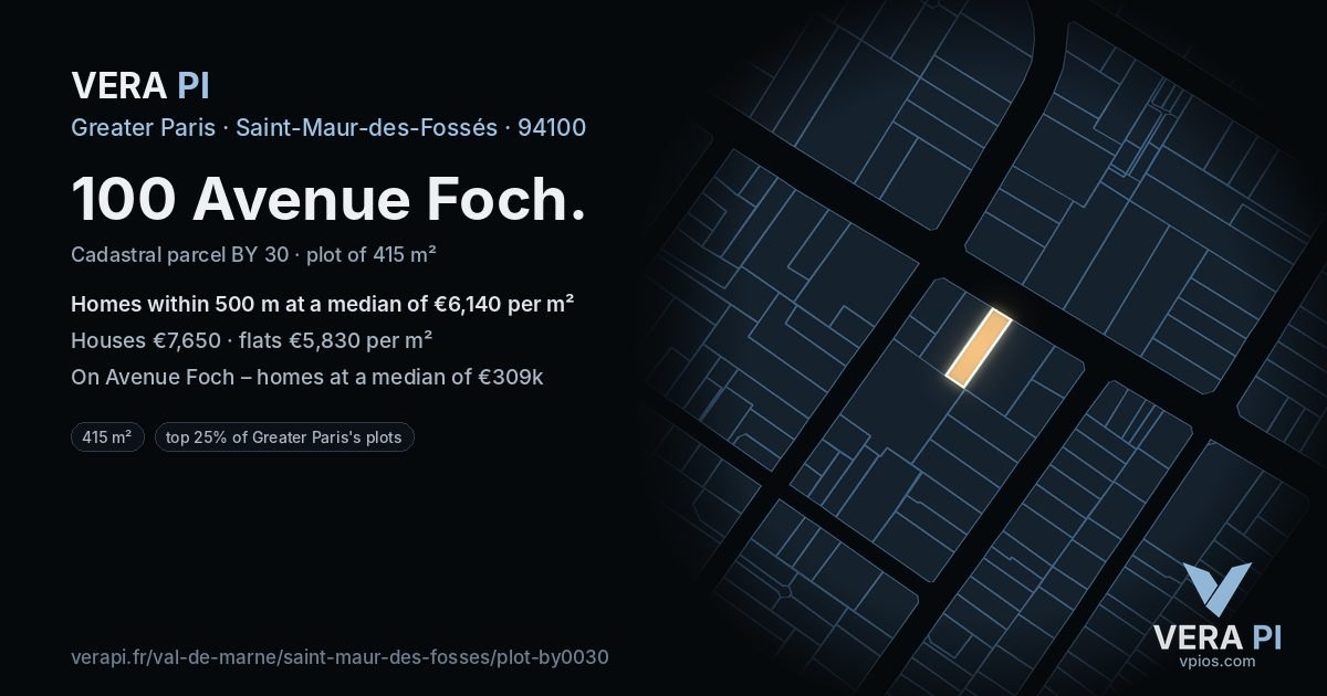 100 Avenue Foch, Saint-Maur-des-Fossés at night – the plot lit, the parcels around coloured by the prices near them