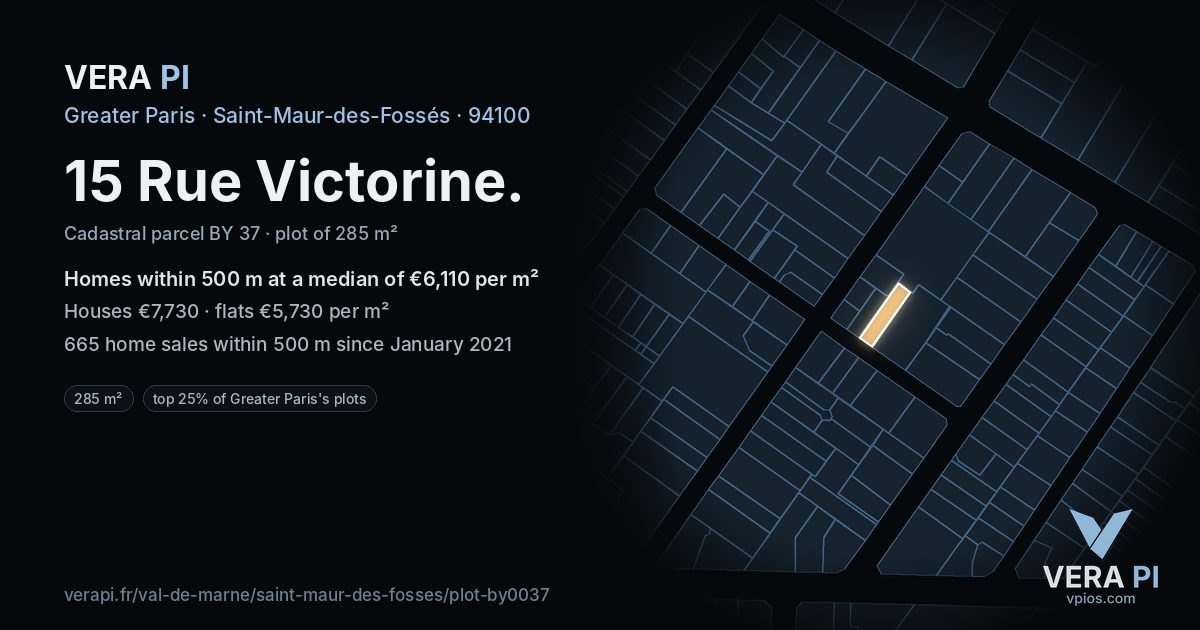 15 Rue Victorine, Saint-Maur-des-Fossés at night – the plot lit, the parcels around coloured by the prices near them