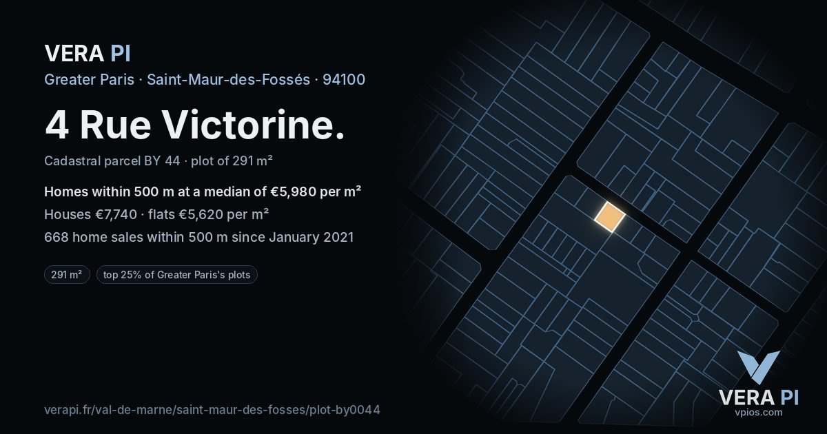 4 Rue Victorine, Saint-Maur-des-Fossés at night – the plot lit, the parcels around coloured by the prices near them