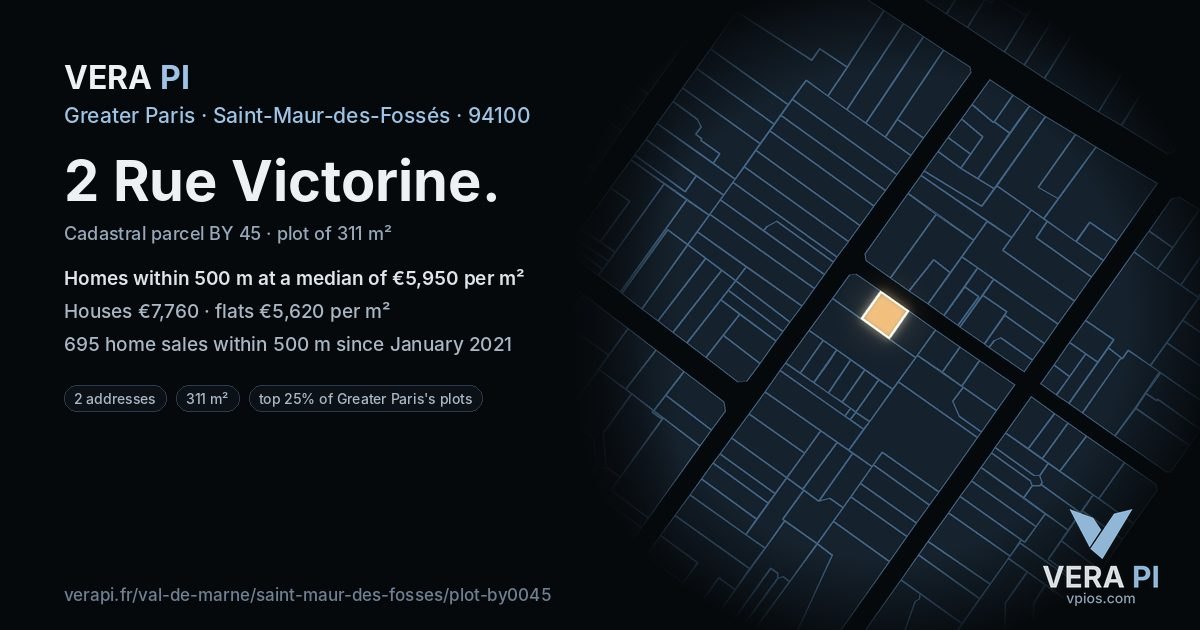2 Rue Victorine, Saint-Maur-des-Fossés at night – the plot lit, the parcels around coloured by the prices near them
