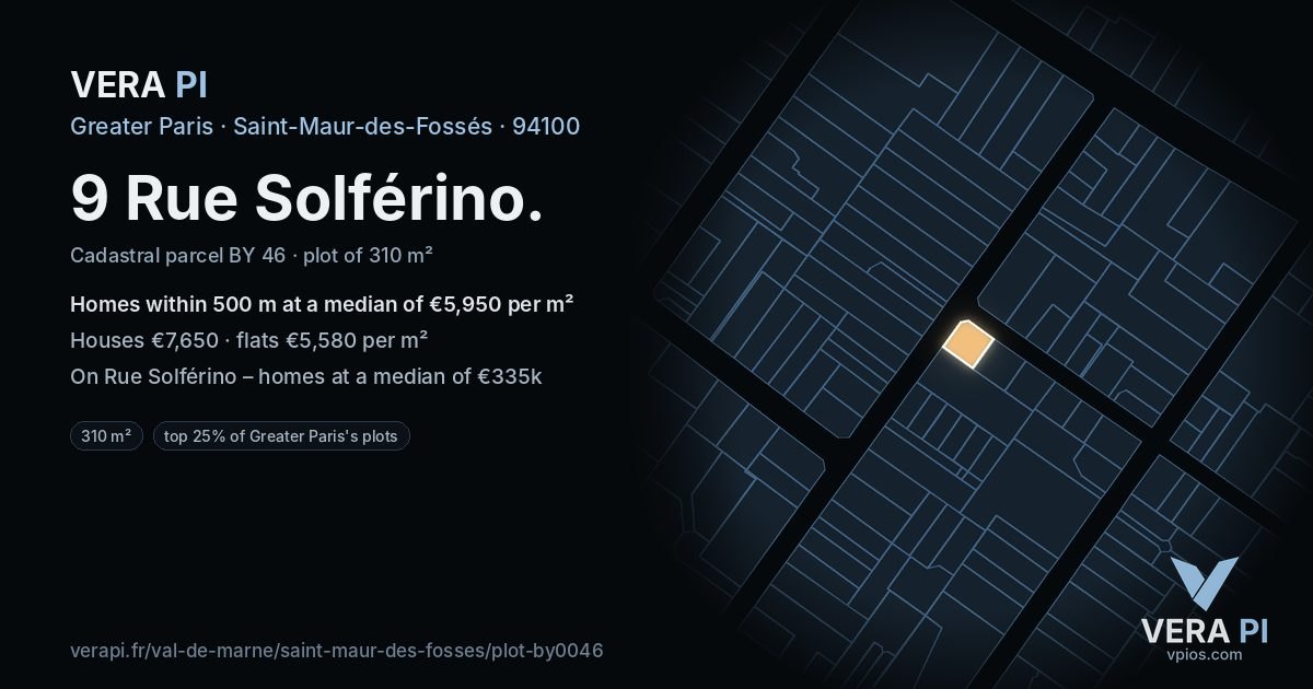 9 Rue Solférino, Saint-Maur-des-Fossés at night – the plot lit, the parcels around coloured by the prices near them
