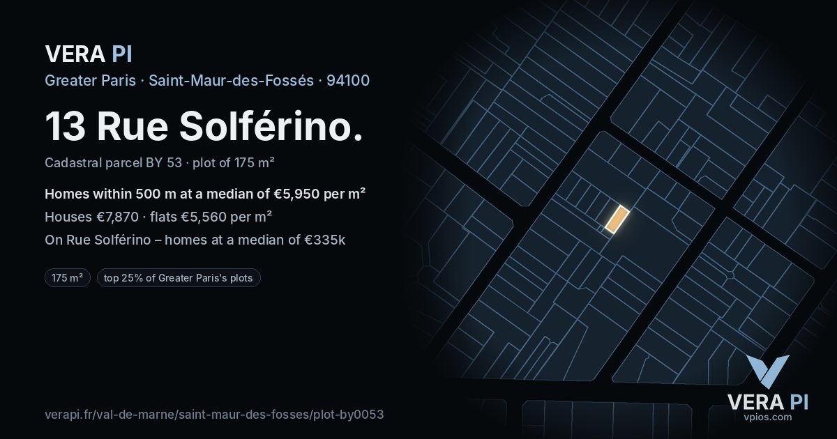 13 Rue Solférino, Saint-Maur-des-Fossés at night – the plot lit, the parcels around coloured by the prices near them