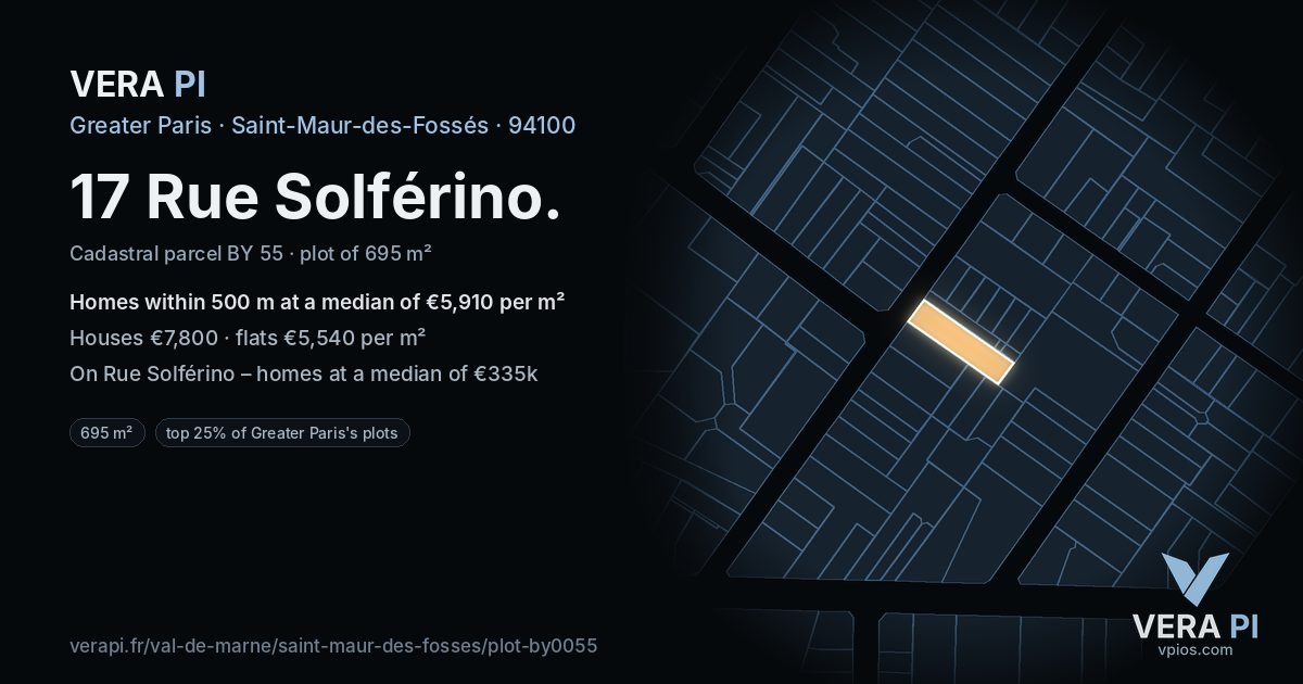 17 Rue Solférino, Saint-Maur-des-Fossés at night – the plot lit, the parcels around coloured by the prices near them