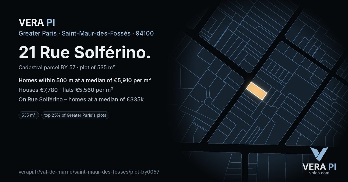 21 Rue Solférino, Saint-Maur-des-Fossés at night – the plot lit, the parcels around coloured by the prices near them
