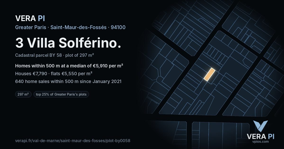 3 Villa Solférino, Saint-Maur-des-Fossés at night – the plot lit, the parcels around coloured by the prices near them