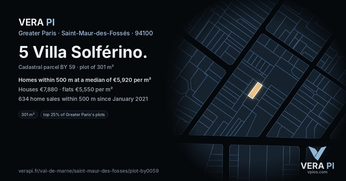 5 Villa Solférino, Saint-Maur-des-Fossés at night – the plot lit, the parcels around coloured by the prices near them