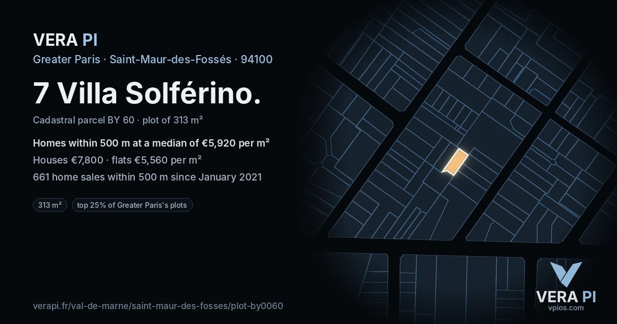 7 Villa Solférino, Saint-Maur-des-Fossés at night – the plot lit, the parcels around coloured by the prices near them