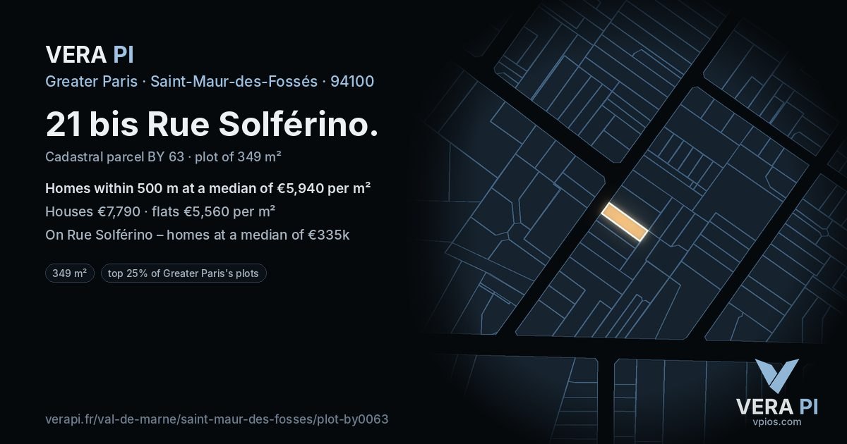 21 bis Rue Solférino, Saint-Maur-des-Fossés at night – the plot lit, the parcels around coloured by the prices near them