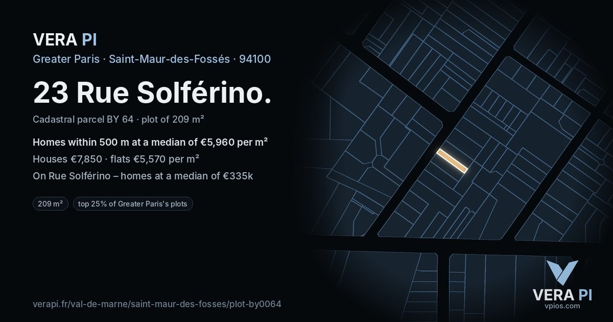 23 Rue Solférino, Saint-Maur-des-Fossés at night – the plot lit, the parcels around coloured by the prices near them