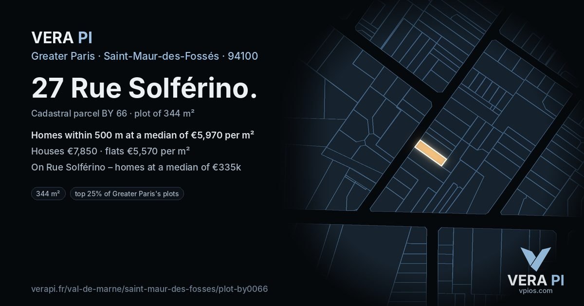 27 Rue Solférino, Saint-Maur-des-Fossés at night – the plot lit, the parcels around coloured by the prices near them