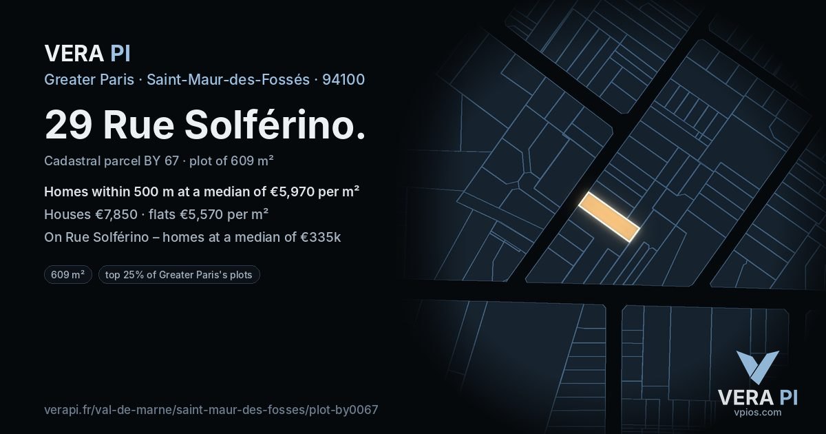 29 Rue Solférino, Saint-Maur-des-Fossés at night – the plot lit, the parcels around coloured by the prices near them