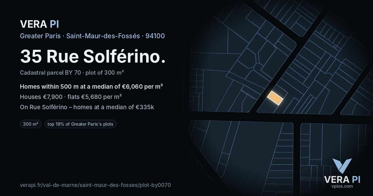 35 Rue Solférino, Saint-Maur-des-Fossés at night – the plot lit, the parcels around coloured by the prices near them