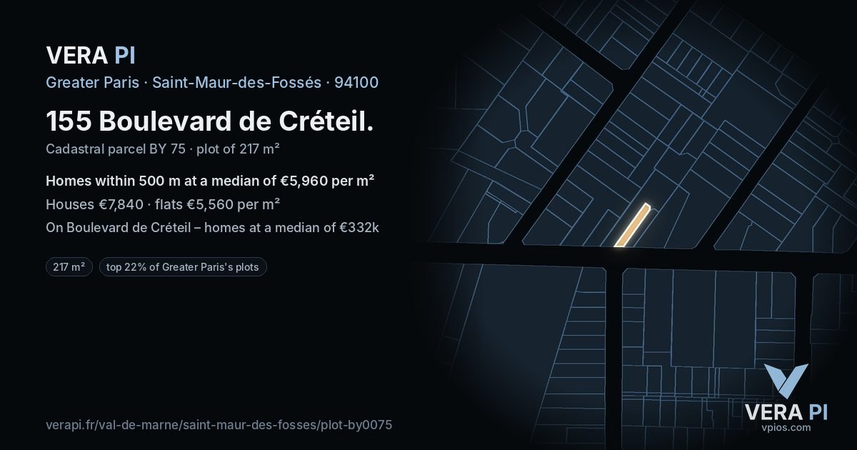 155 Boulevard de Créteil, Saint-Maur-des-Fossés at night – the plot lit, the parcels around coloured by the prices near them