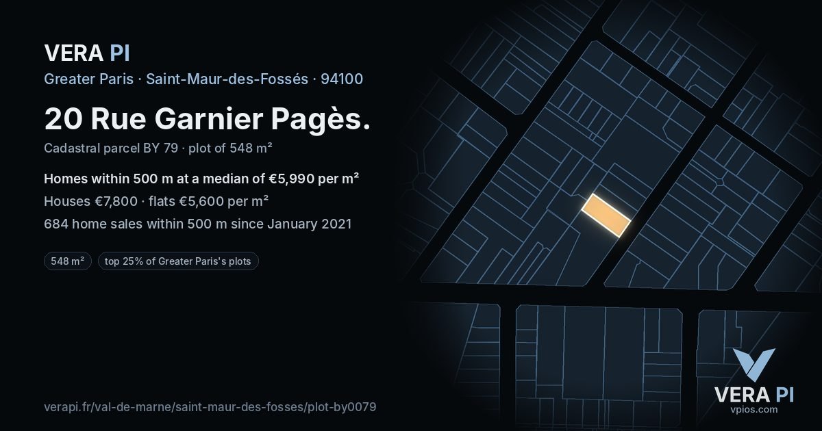 20 Rue Garnier Pagès, Saint-Maur-des-Fossés at night – the plot lit, the parcels around coloured by the prices near them