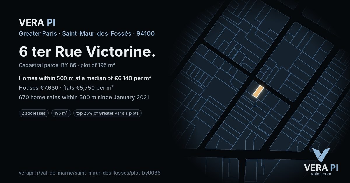 6 ter Rue Victorine, Saint-Maur-des-Fossés at night – the plot lit, the parcels around coloured by the prices near them