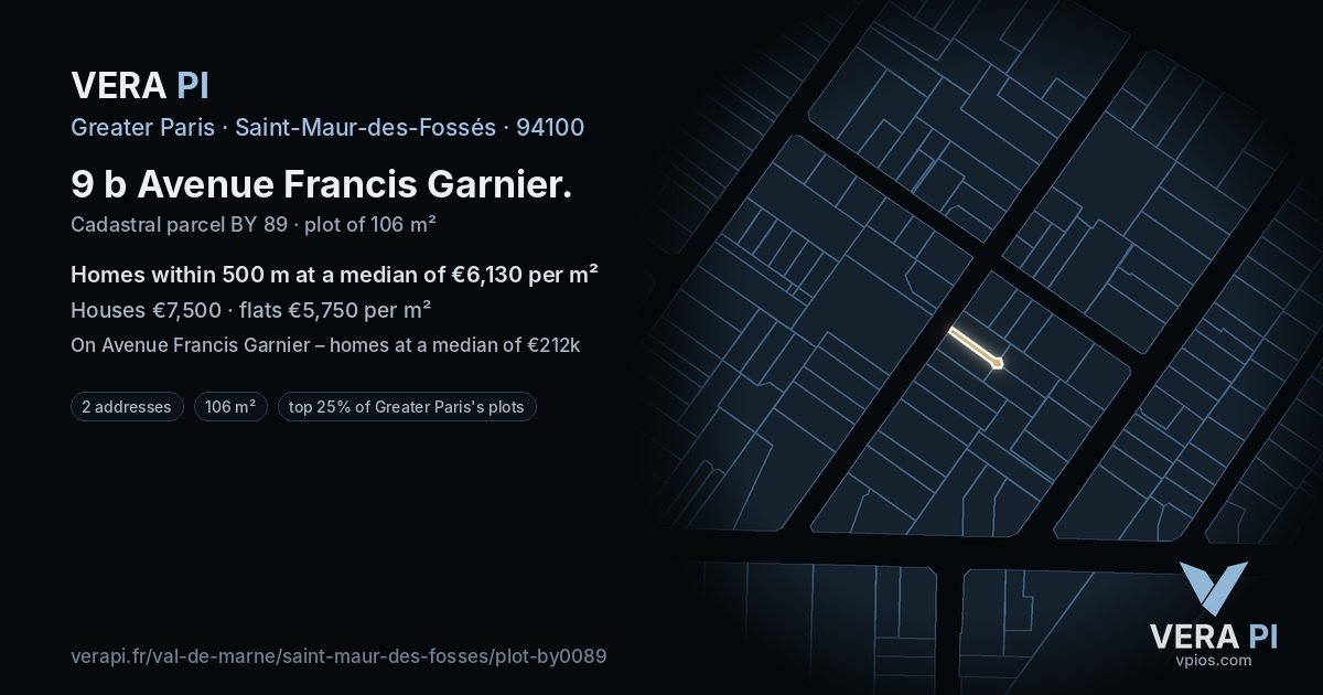 9 b Avenue Francis Garnier, Saint-Maur-des-Fossés at night – the plot lit, the parcels around coloured by the prices near them