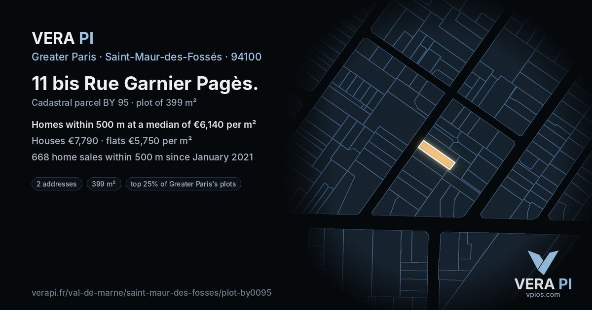 11 bis Rue Garnier Pagès, Saint-Maur-des-Fossés at night – the plot lit, the parcels around coloured by the prices near them