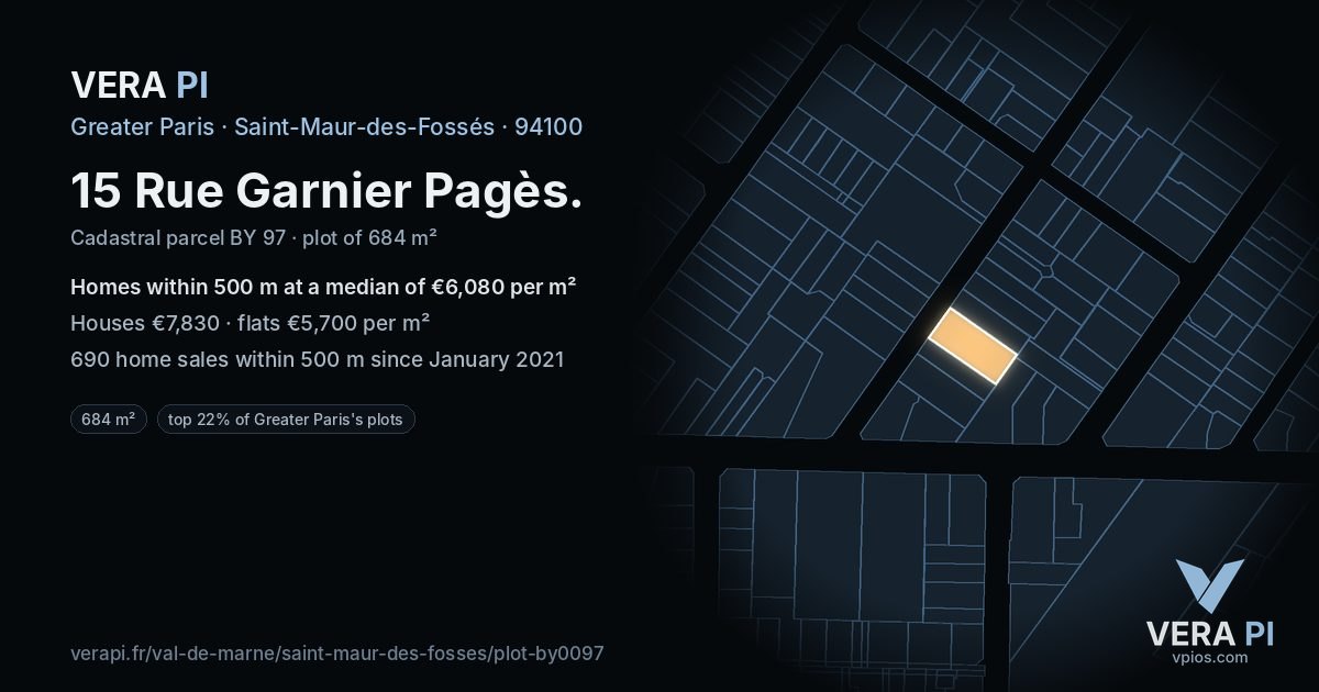 15 Rue Garnier Pagès, Saint-Maur-des-Fossés at night – the plot lit, the parcels around coloured by the prices near them
