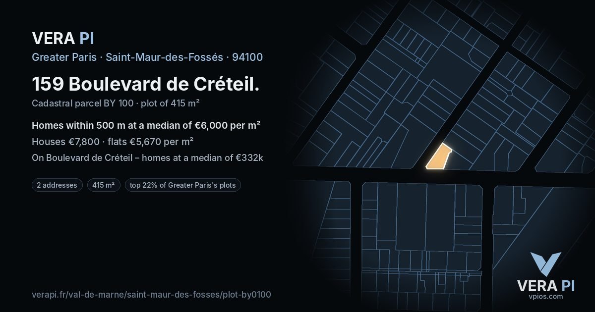 159 Boulevard de Créteil, Saint-Maur-des-Fossés at night – the plot lit, the parcels around coloured by the prices near them