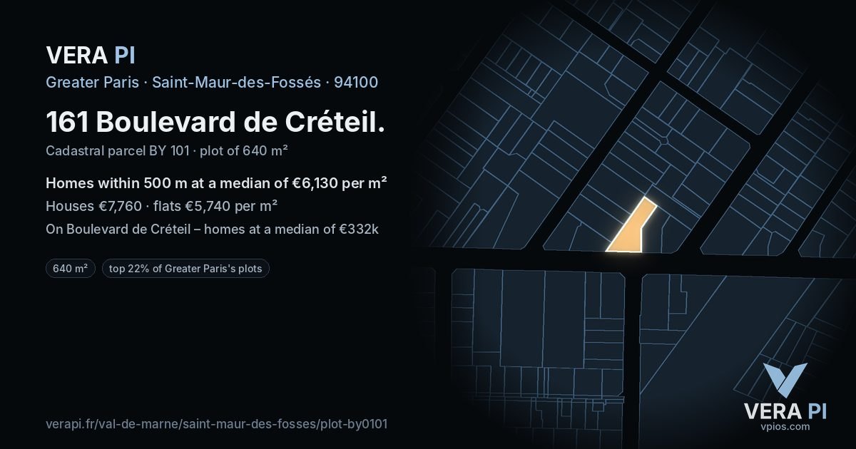 161 Boulevard de Créteil, Saint-Maur-des-Fossés at night – the plot lit, the parcels around coloured by the prices near them