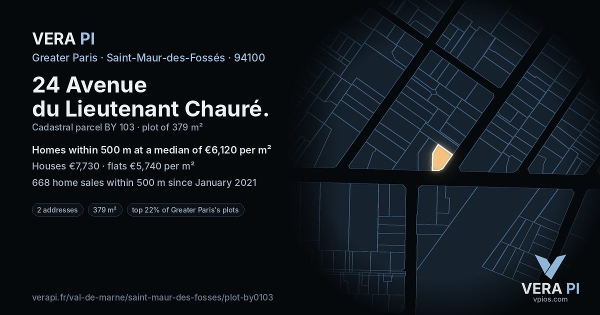 24 Avenue du Lieutenant Chauré, Saint-Maur-des-Fossés at night – the plot lit, the parcels around coloured by the prices near them