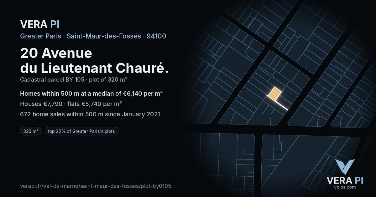 20 Avenue du Lieutenant Chauré, Saint-Maur-des-Fossés at night – the plot lit, the parcels around coloured by the prices near them