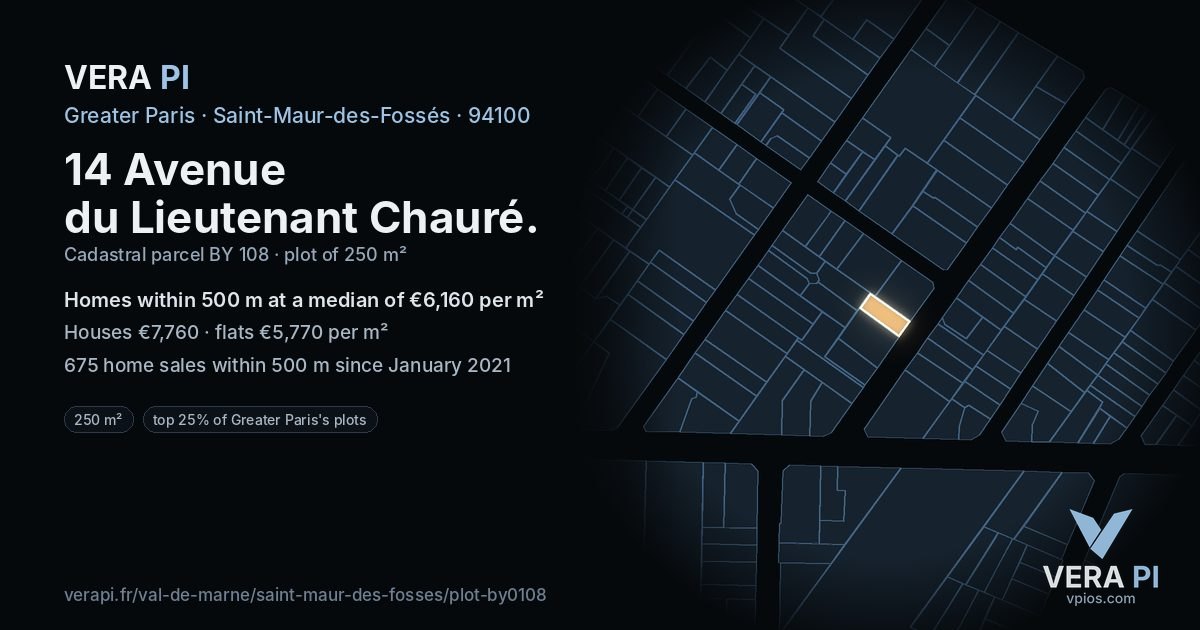 14 Avenue du Lieutenant Chauré, Saint-Maur-des-Fossés at night – the plot lit, the parcels around coloured by the prices near them