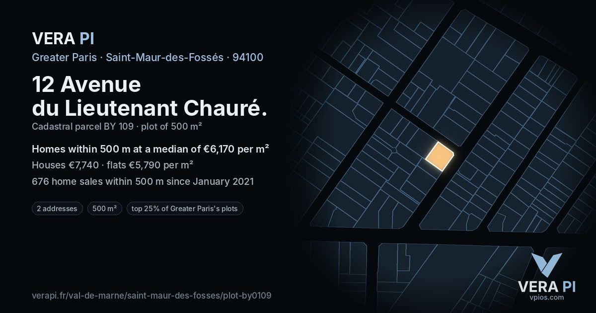 12 Avenue du Lieutenant Chauré, Saint-Maur-des-Fossés at night – the plot lit, the parcels around coloured by the prices near them