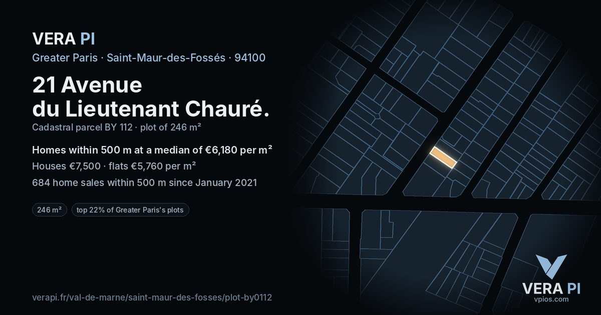 21 Avenue du Lieutenant Chauré, Saint-Maur-des-Fossés at night – the plot lit, the parcels around coloured by the prices near them