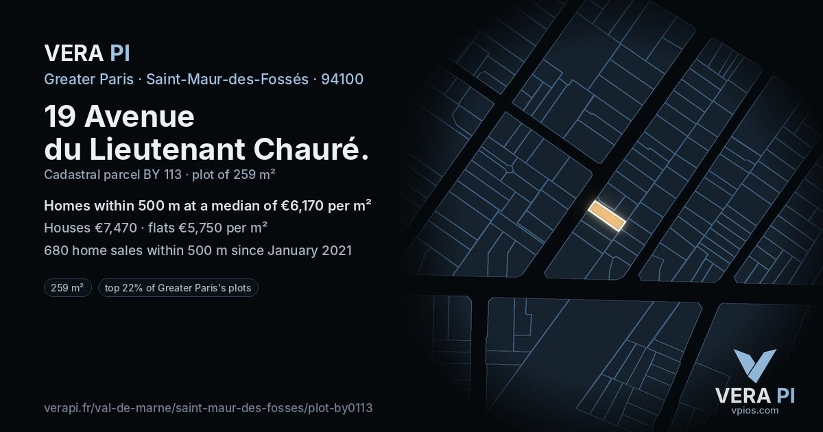 19 Avenue du Lieutenant Chauré, Saint-Maur-des-Fossés at night – the plot lit, the parcels around coloured by the prices near them