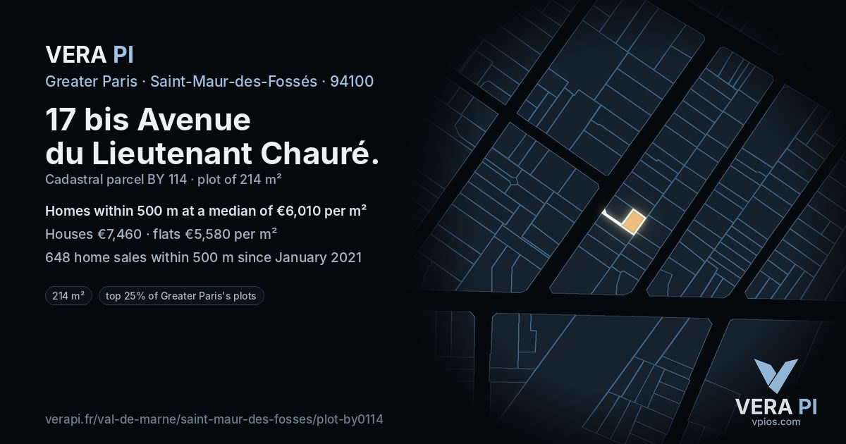 17 bis Avenue du Lieutenant Chauré, Saint-Maur-des-Fossés at night – the plot lit, the parcels around coloured by the prices near them