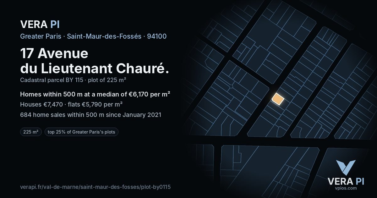 17 Avenue du Lieutenant Chauré, Saint-Maur-des-Fossés at night – the plot lit, the parcels around coloured by the prices near them