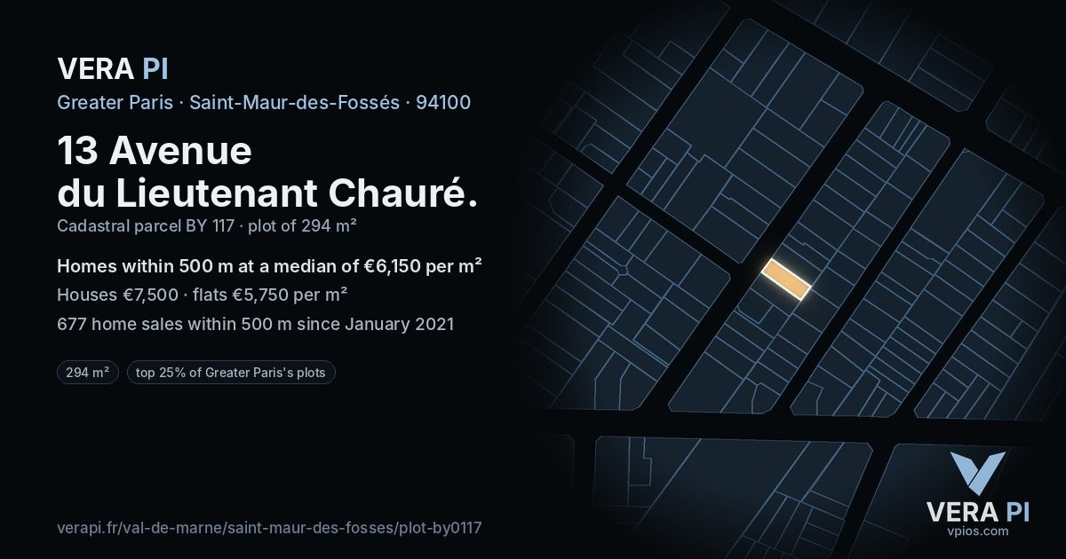 13 Avenue du Lieutenant Chauré, Saint-Maur-des-Fossés at night – the plot lit, the parcels around coloured by the prices near them