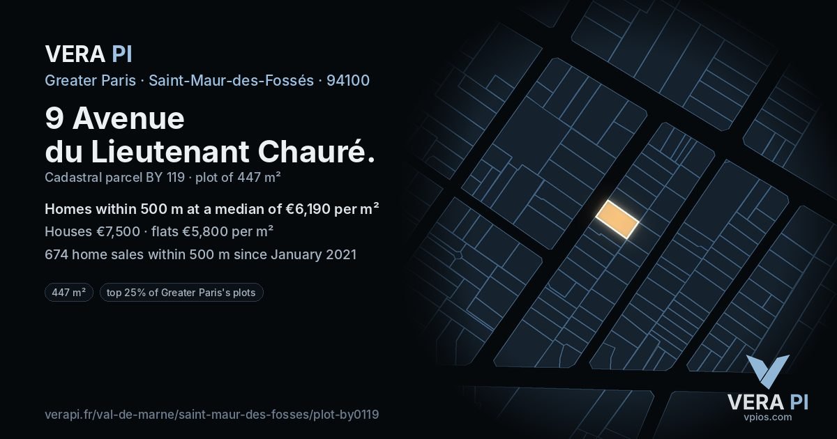 9 Avenue du Lieutenant Chauré, Saint-Maur-des-Fossés at night – the plot lit, the parcels around coloured by the prices near them