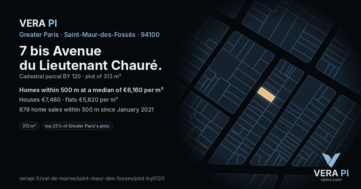 7 bis Avenue du Lieutenant Chauré, Saint-Maur-des-Fossés at night – the plot lit, the parcels around coloured by the prices near them