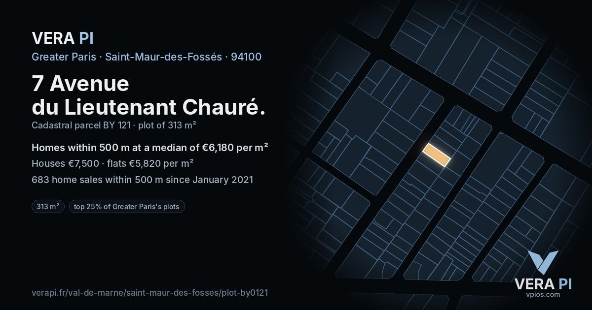 7 Avenue du Lieutenant Chauré, Saint-Maur-des-Fossés at night – the plot lit, the parcels around coloured by the prices near them