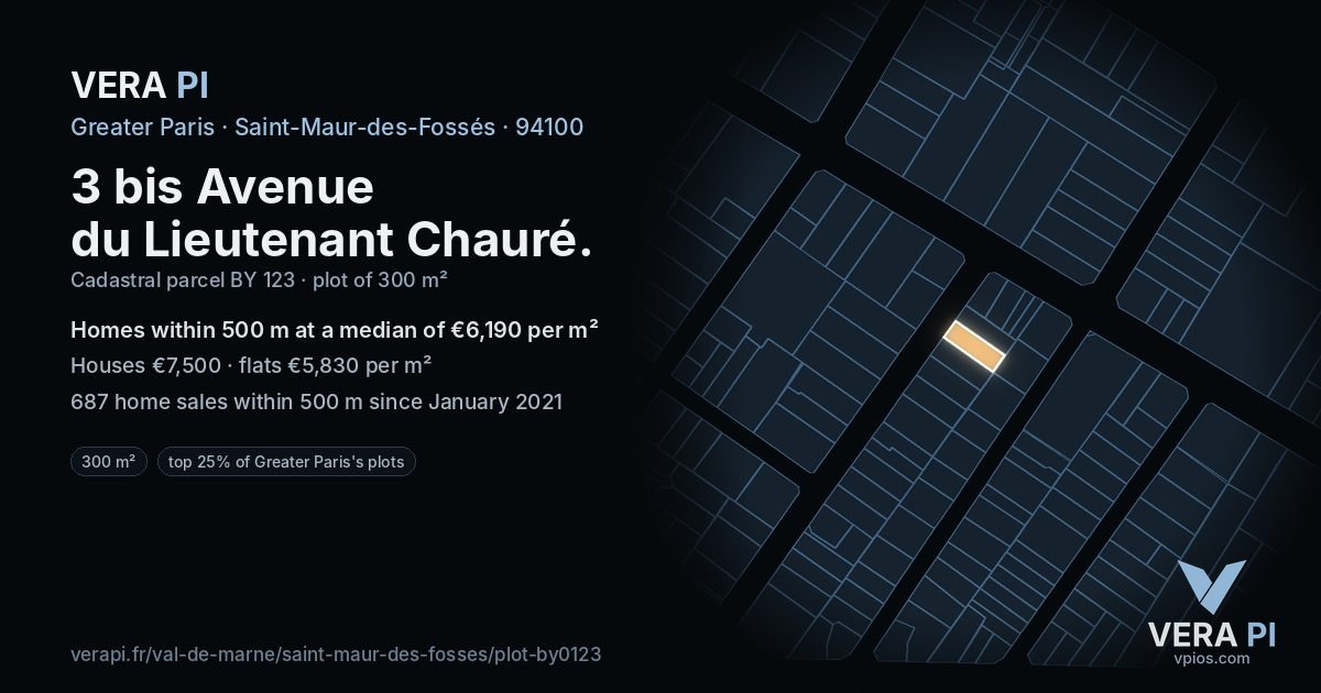 3 bis Avenue du Lieutenant Chauré, Saint-Maur-des-Fossés at night – the plot lit, the parcels around coloured by the prices near them