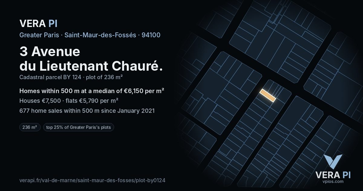 3 Avenue du Lieutenant Chauré, Saint-Maur-des-Fossés at night – the plot lit, the parcels around coloured by the prices near them