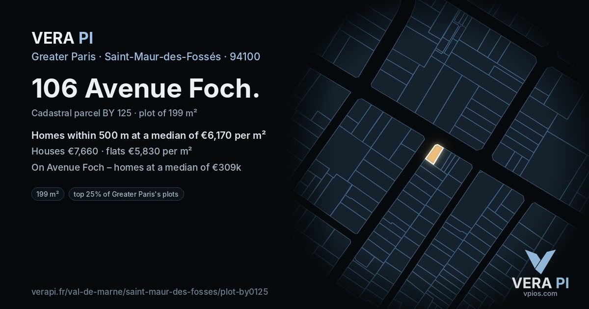 106 Avenue Foch, Saint-Maur-des-Fossés at night – the plot lit, the parcels around coloured by the prices near them